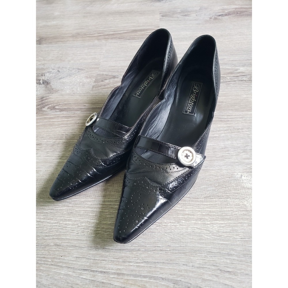 Brighton Trent Sz‎ 7M Heels Black Leather Silver Button Point Toe Shoes Western